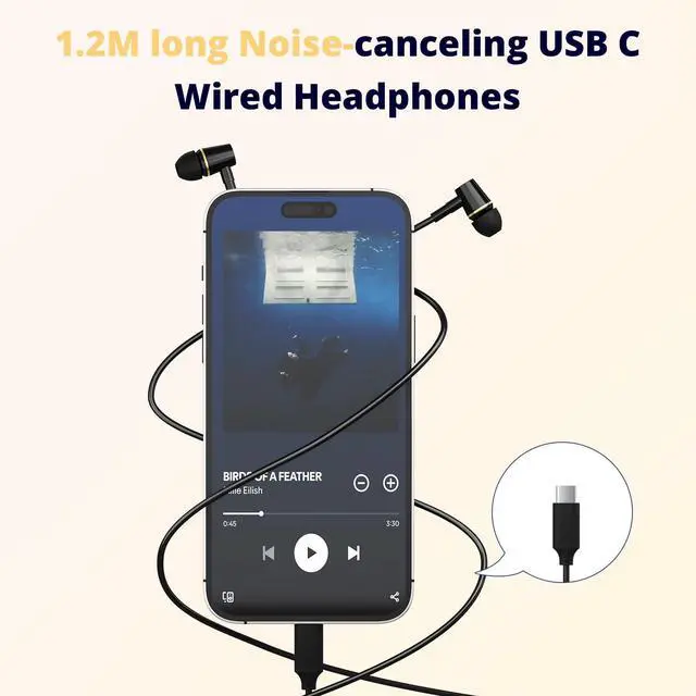 Alt view image 2 of 5 - Air Tube Headphones USB C Headphones Wired for iPhone 16 15, Type C Earbuds Earphones with Microphone Noise Cancelling for iPad,Google Pixel 8 7 6A 5 Samsung-Not for 3.55mm and Lightning Connector