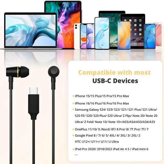 Alt view image 4 of 5 - Air Tube Headphones USB C Headphones Wired for iPhone 16 15, Type C Earbuds Earphones with Microphone Noise Cancelling for iPad,Google Pixel 8 7 6A 5 Samsung-Not for 3.55mm and Lightning Connector