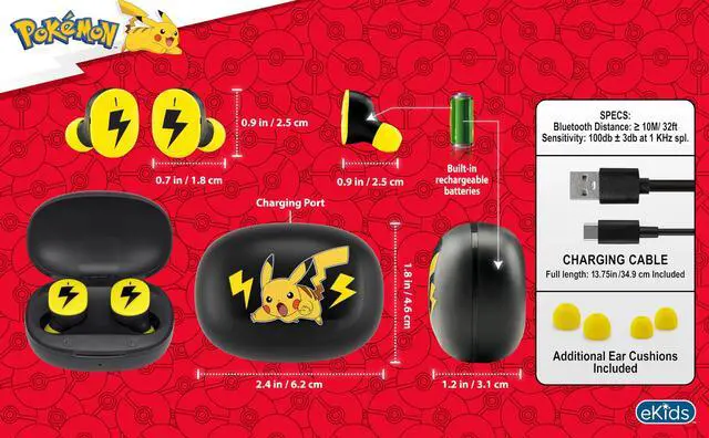 Alt view image 3 of 5 - eKids Wireless Earbuds with Microphone, Bluetooth Earbuds with Charging Case Designed for School, Home, or Travel (Pokemon)