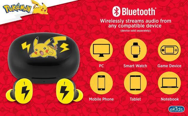 Alt view image 4 of 5 - eKids Wireless Earbuds with Microphone, Bluetooth Earbuds with Charging Case Designed for School, Home, or Travel (Pokemon)
