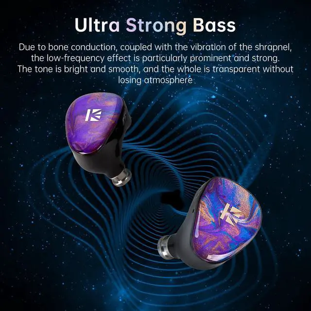 Alt view image 3 of 5 - KBEAR KB02 Colorful Resin Shell in Ear Monitor Headphones, Bone Conduction Dynamic Driver Wired Earbuds, IEM Headphones HiFi Earphones with 2Pin 4N OFC Cable 3.5mm Plug for Singers Musicians, Purple