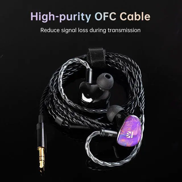 Alt view image 5 of 5 - KBEAR KB02 Colorful Resin Shell in Ear Monitor Headphones, Bone Conduction Dynamic Driver Wired Earbuds, IEM Headphones HiFi Earphones with 2Pin 4N OFC Cable 3.5mm Plug for Singers Musicians, Purple