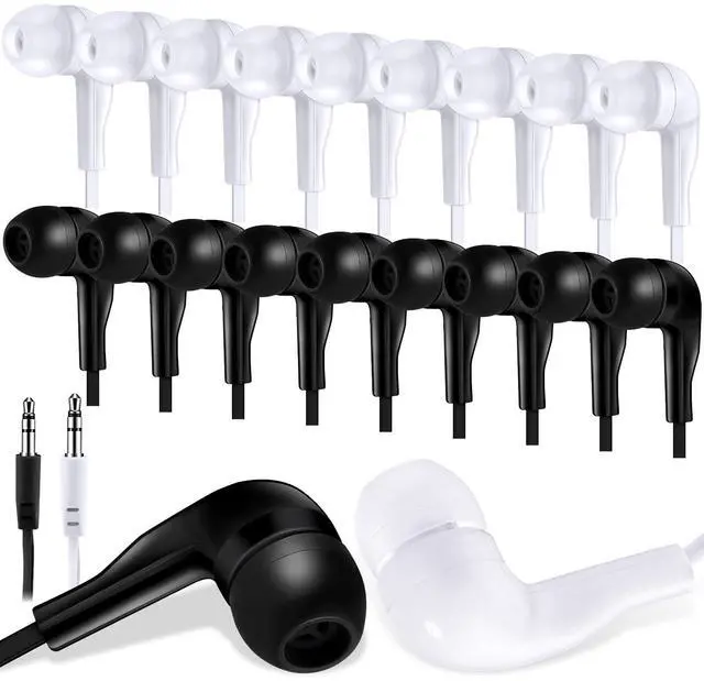 Main image of Kanayu 100 Pack Bulk Earbuds for Kids Students Classroom Ear Buds Class Set Headphones Multipack School Earphones Individually Bagged, Operation Christmas Bulk Items(Black and White,Style 2)