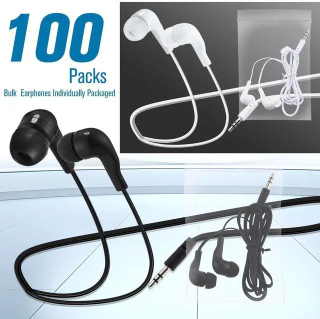 Alt view image 2 of 5 - Kanayu 100 Pack Bulk Earbuds for Kids Students Classroom Ear Buds Class Set Headphones Multipack School Earphones Individually Bagged, Operation Christmas Bulk Items(Black and White,Style 2)
