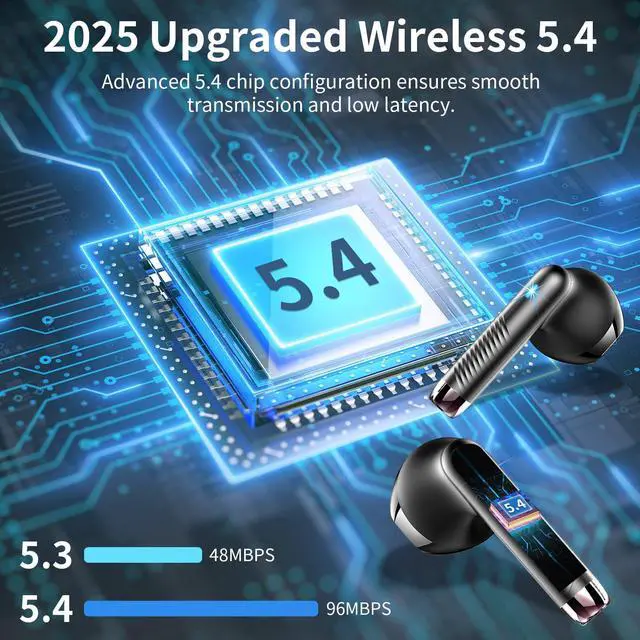 Alt view image 2 of 5 - Wireless Earbuds, 2025 Bluetooth Headphones 5.4 HiFi Stereo, in-Ear Ear buds with 4 ENC Noise Cancelling Mics, 40H Playtime Sport Ear Buds with Charging Case, IP7 Waterproof Earphones with LED Display