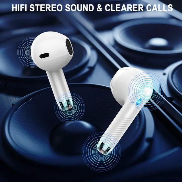 Alt view image 2 of 5 - Jxrev 2 Pack White and Purple Wireless Earbuds, Wireless Earbuds, Bluetooth Ear Buds LED Power Display Headphones Bass Stereo, Bluetooth Earbuds in-Ear Noise Cancelling Mic, 40H Playback Mini Case