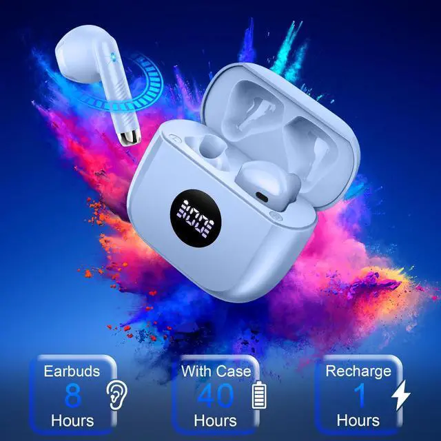 Alt view image 5 of 5 - Jxrev Wireless Earbuds, Bluetooth 5.4 Earbuds USB C Stereo Bass, Bluetooth Headphones in Ear Noise Cancelling Mic, Sports Earphones IP7 Waterproof, 40H Playtime Mini Charging Case Ear Buds Light Blue
