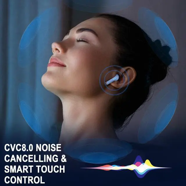 Alt view image 4 of 5 - Jxrev Wireless Earbuds, Bluetooth 5.4 Earbuds USB C Stereo Bass, Bluetooth Headphones in Ear Noise Cancelling Mic, Sports Earphones IP7 Waterproof, 40H Playtime Mini Charging Case Ear Buds Light Blue