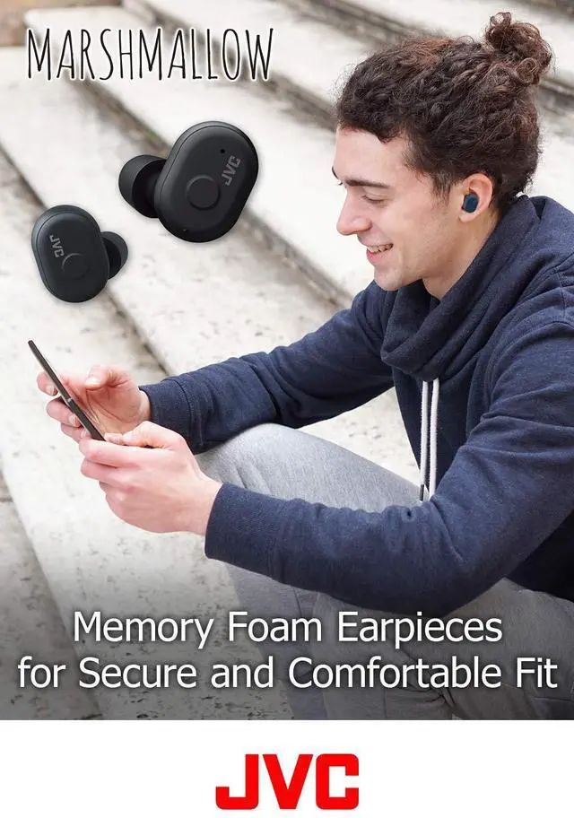 Alt view image 3 of 5 - JVC Truly Wireless Earbuds Headphones, Bluetooth 5.0, Water Resistance(Ipx5), Long Battery Life (4+10 Hours), Secure and Comfort Fit with Memory Foam Earpieces - HAA10TA (Blue)