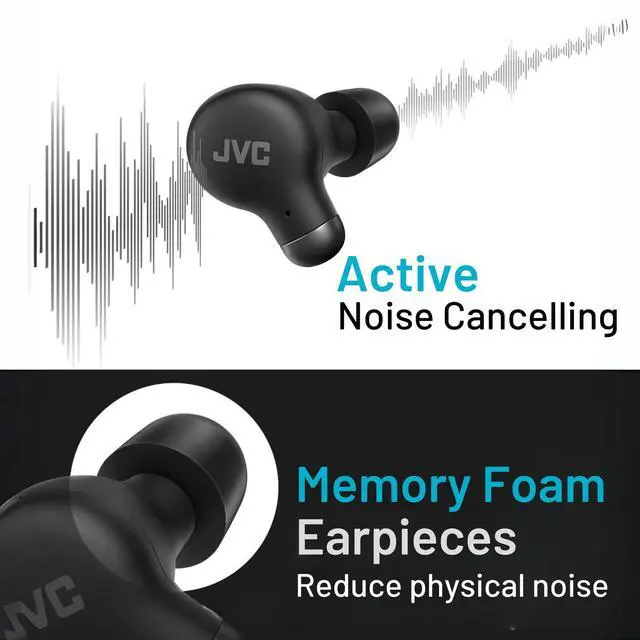 Alt view image 2 of 5 - JVC Active Noise Cancelling True Wireless Earbuds - Bluetooth 5.3 with ANC - Comfortable Fit with S/M/L Silicon & Memory Foam Earpieces - IPX4 Water Resistant - 28 Hrs Playback - Compact Charging Case