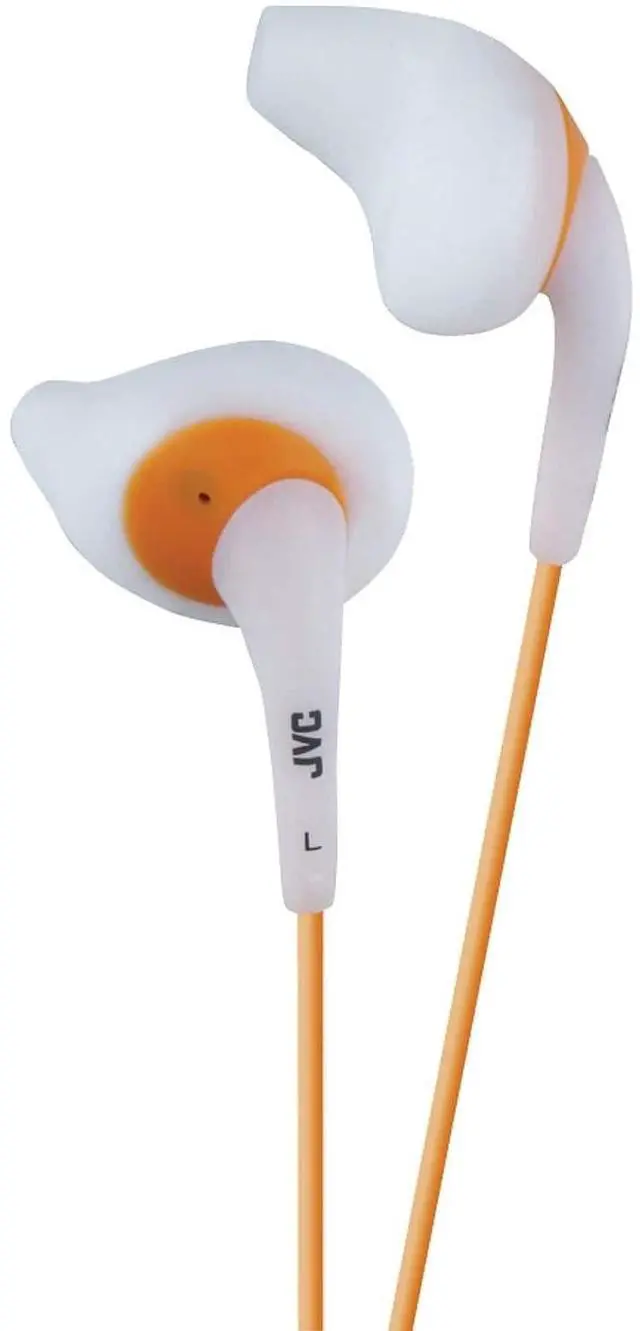 Main image of JVC White and Orange Nozzel Secure Comfort Fit Sweat Proof Gumy Sport Earbuds with long colored cord HA-EN10W