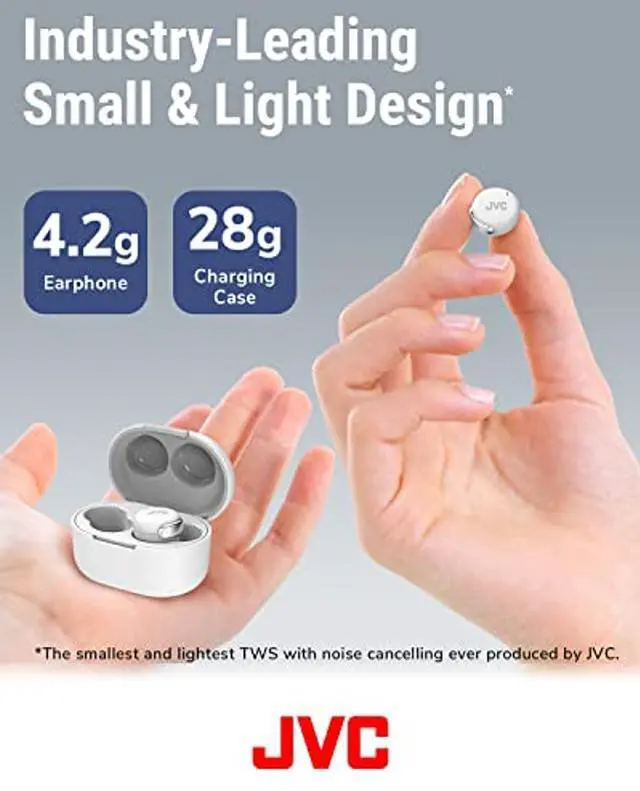 Alt view image 3 of 5 - JVC Compact True Wireless Headphones with Active Noise Cancelling, Low-Latency Mode for Gaming and Movies, Bluetooth 5.2, Long Battery Life (up to 21 Hours) - HAA30TW (White), Small