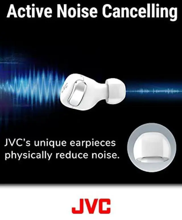 Alt view image 4 of 5 - JVC Compact True Wireless Headphones with Active Noise Cancelling, Low-Latency Mode for Gaming and Movies, Bluetooth 5.2, Long Battery Life (up to 21 Hours) - HAA30TW (White), Small