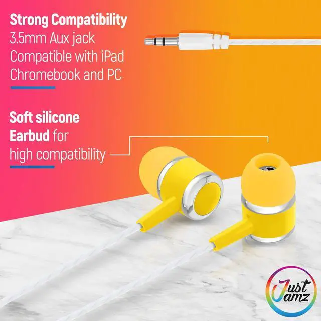 Alt view image 5 of 5 - JustJamz 80-Pack Bulk Wired Earbuds | 30 Bits Earphones + 50 Ear Buds Wired | Durable Corded Headphones for Schools, Libraries, Classrooms, and Events | Comfortable in-Ear Headphones