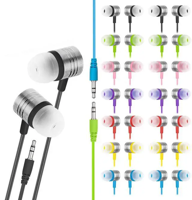 Alt view image 3 of 5 - JustJamz 110-Pack Bulk Wired Earbuds: 100 Simple White Wired Earphones + 10 Disposable Multi-Color Kids Headphones | Affordable Earphones for Classroom, School, Office, Travel, and Everyday Use
