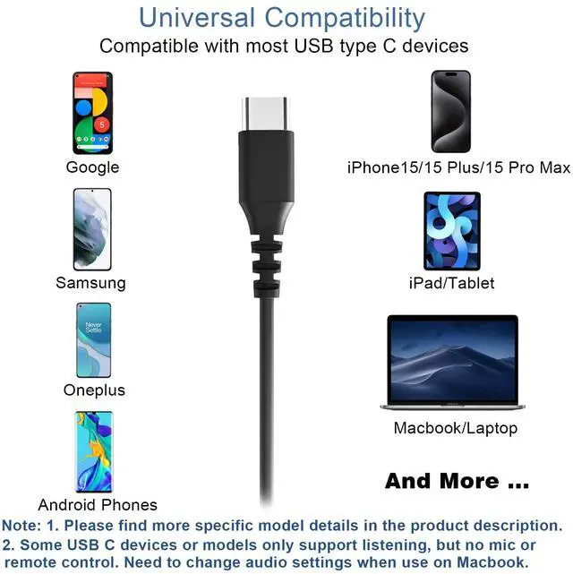 Alt view image 4 of 5 - USB C Headphones Wired Type C Earbuds w Microphone, Controls and Over Ear Hook, Sport Running in-Ear Earphones for iPhone 15, 15 Pro Max, iPad, Samsung Galaxy, Google Pixel and Other Android Phones