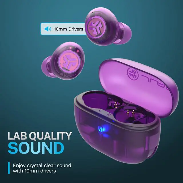Alt view image 4 of 5 - JLab Go Pop ANC True Wireless Earbuds & Charging Case, Transparent Purple, Active Noise Cancelling, 10mm Drivers, Dual Connect, Customize Your Sound with App, Be Aware Mode, Google Fast Pair