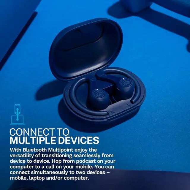 Alt view image 5 of 5 - JLab JBuds Sport ANC 4 True Wireless Bluetooth Earbuds + Charging Case, Cobalt Blue, Swipe + Touch Controls, Hybrid Active Noise Cancelation, Multipoint Connect, Customized Settings App