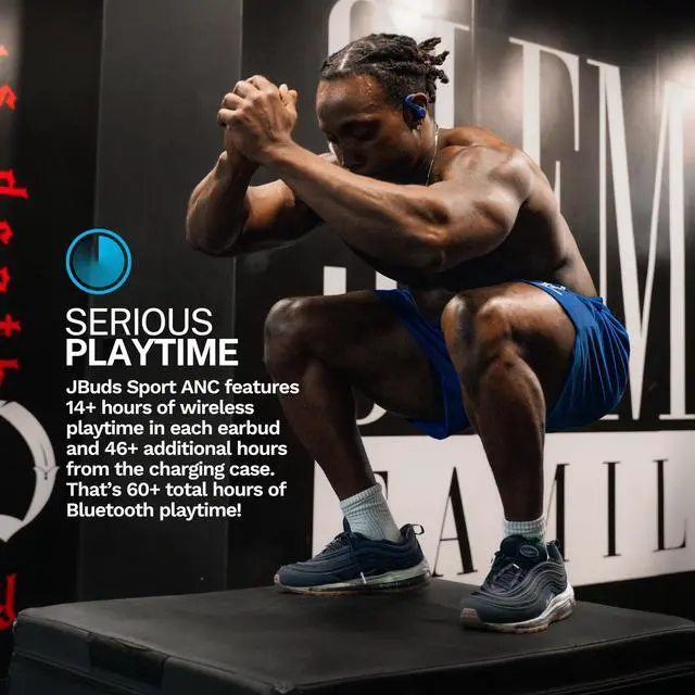 Alt view image 4 of 5 - JLab JBuds Sport ANC 4 True Wireless Bluetooth Earbuds + Charging Case, Cobalt Blue, Swipe + Touch Controls, Hybrid Active Noise Cancelation, Multipoint Connect, Customized Settings App