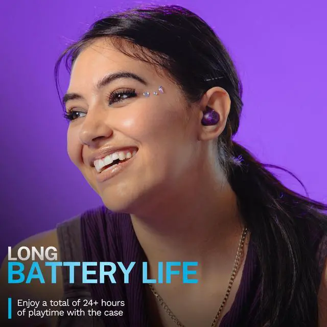 Alt view image 3 of 5 - JLab Go Pop ANC True Wireless Earbuds & Charging Case, Transparent Purple, Active Noise Cancelling, 10mm Drivers, Dual Connect, Customize Your Sound with App, Be Aware Mode, Google Fast Pair