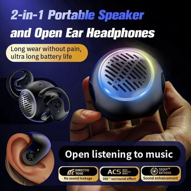 Alt view image 2 of 5 - Open Ear Headphones Over The Ear Earbuds Wireless for Kids, Waterproof Small Mini Portable Bluetooth Speaker with Earbuds, OWS Hanging Earphones Air Bone Conduction Headphones 5.4 Bluetooth Headset