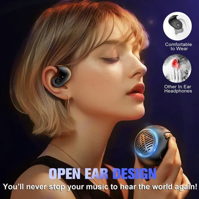 Alt view image 3 of 5 - Open Ear Headphones Over The Ear Earbuds Wireless for Kids, Waterproof Small Mini Portable Bluetooth Speaker with Earbuds, OWS Hanging Earphones Air Bone Conduction Headphones 5.4 Bluetooth Headset