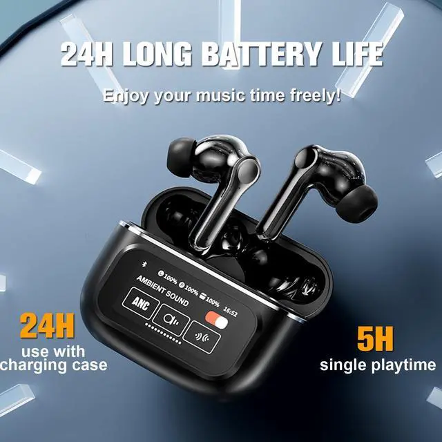 Alt view image 5 of 5 - Touch Screen ANC Wireless Noise Cancellation Bluetooth Earbuds with Touch Screen Case in Ear Noise Cancelling Smart Headphones TWS Touchscreen Earbuds Wireless Bluetooth Earphones for iPhone Android