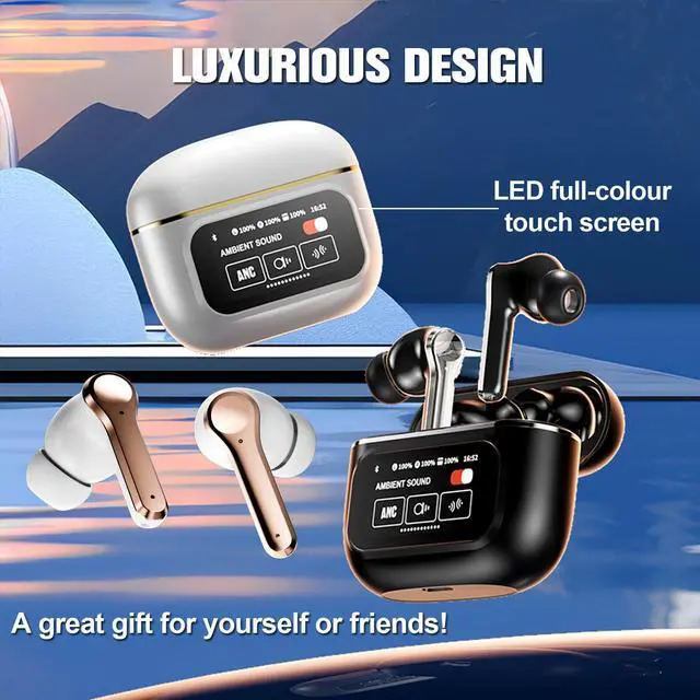 Alt view image 2 of 5 - Touch Screen ANC Wireless Noise Cancellation Bluetooth Earbuds with Touch Screen Case in Ear Noise Cancelling Smart Headphones TWS Touchscreen Earbuds Wireless Bluetooth Earphones for iPhone Android