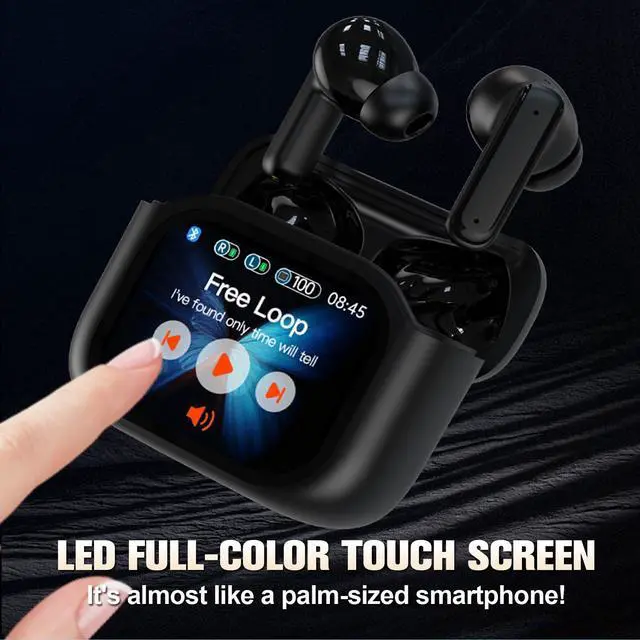 Alt view image 2 of 5 - Wireles Smart Touch Screen Active Noise Cancelling Earbuds In Ear Work Headphones ANC Touchscreen Earphones TWS True Wireless Earbuds Bluetooth 5.3 ENC Ear Buds with Screen On Case for iPhone Android