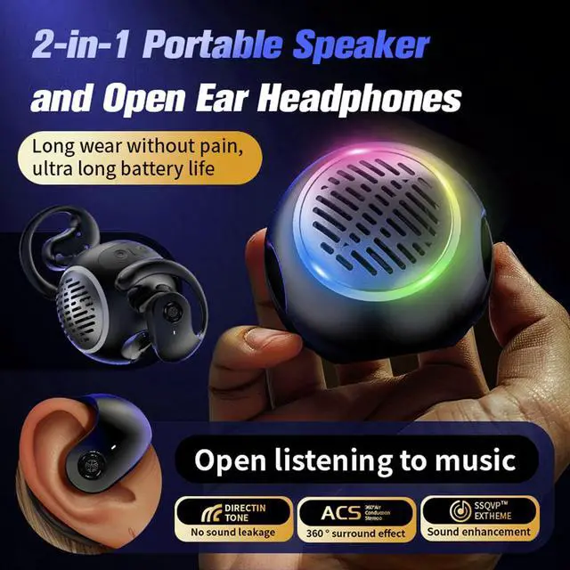 Alt view image 2 of 5 - Open Ear Headphones Over The Ear Earbuds Wireless for Kids, Waterproof Small Mini Portable Bluetooth Speaker with Earbuds, OWS Hanging Earphones Air Bone Conduction Headphones 5.4 Bluetooth Headset