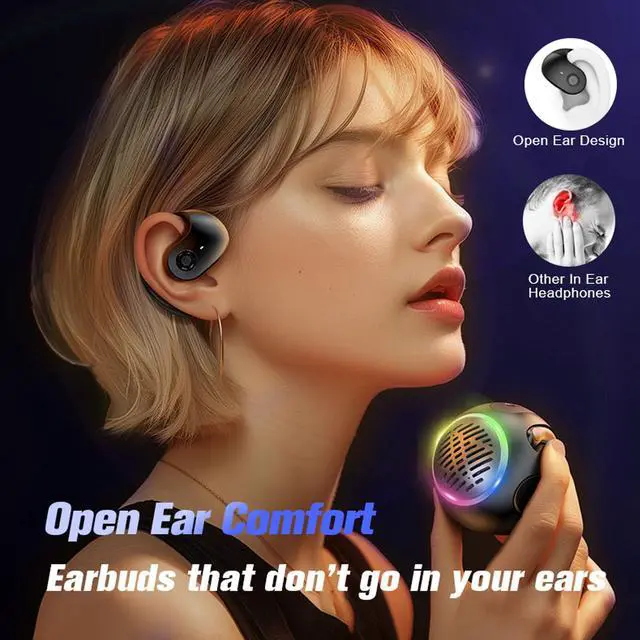 Alt view image 3 of 5 - Open Ear Headphones Over The Ear Earbuds Wireless for Kids, Waterproof Small Mini Portable Bluetooth Speaker with Earbuds, OWS Hanging Earphones Air Bone Conduction Headphones 5.4 Bluetooth Headset