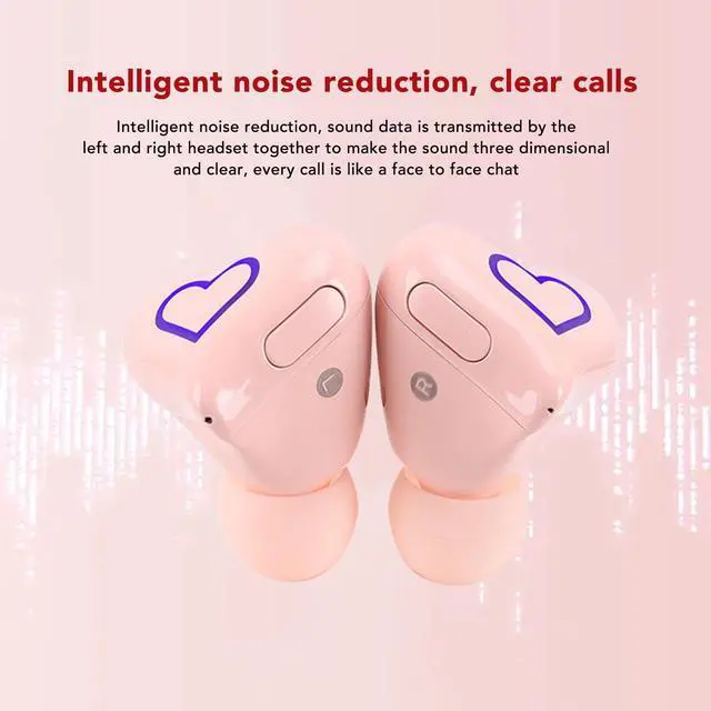 Alt view image 2 of 5 - Jectse Heart Shaped Earbuds, HiFi Stereo Bluetooth Headphones with Charging Case, Lightweight Noise Cancelling Earphones for Phone Laptop (Pin)