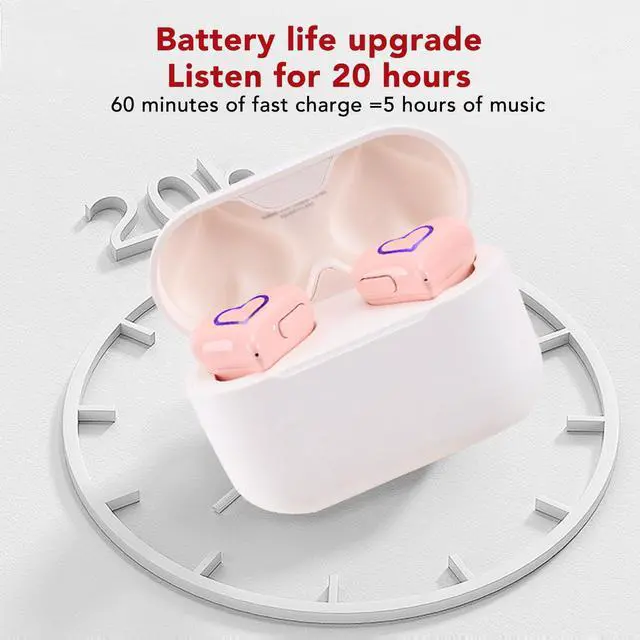 Alt view image 3 of 5 - Jectse Heart Shaped Earbuds, HiFi Stereo Bluetooth Headphones with Charging Case, Lightweight Noise Cancelling Earphones for Phone Laptop (Pin)