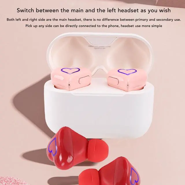 Alt view image 5 of 5 - Jectse Heart Shaped Earbuds, HiFi Stereo Bluetooth Headphones with Charging Case, Lightweight Noise Cancelling Earphones for Phone Laptop (Pin)