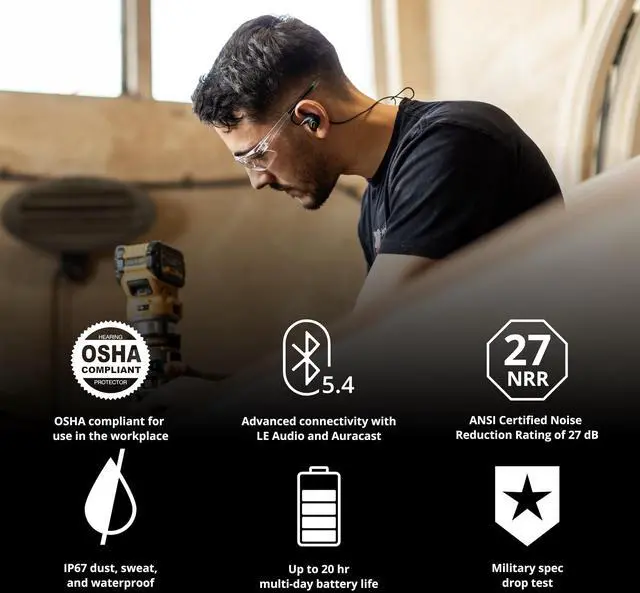 Alt view image 3 of 5 - ISOtunes PRO 3.0: Bluetooth Hearing Protection Earbuds, 27 dB NRR, IP67 Water and Dust Proof, 20 Hour Battery Life, High Fidelity Audio Performance (Matte Black)