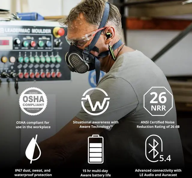 Alt view image 3 of 5 - ISOtunes PRO Aware 2.0: Bluetooth Hearing Protection Earbuds with Audio Passthrough for Situational Awareness, IP67 Water and Dust Proof, 26 dB NRR Rating, 15 Hour Battery, High Fidelity Audio