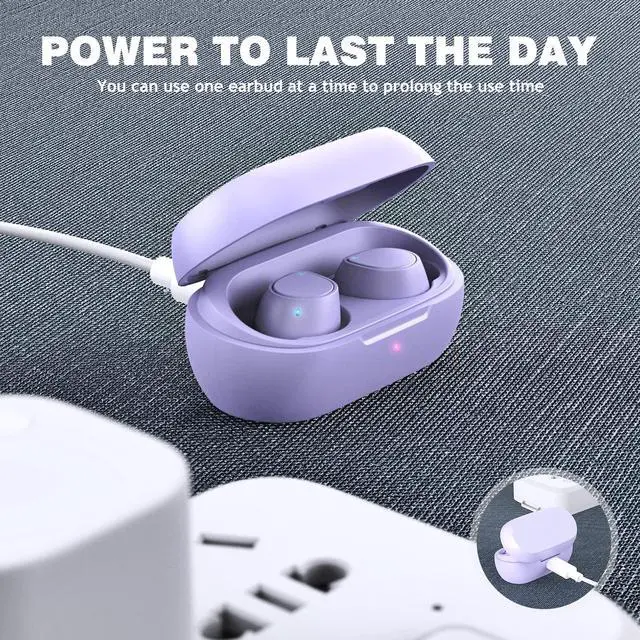 Alt view image 3 of 5 - 5.2 Bluetooth Headphones for Apple iPhone 16 16e 15 Pro Max 14 Plus 13, Small Ear Buds True Wireless Earbuds Earphones with Microphone Touch Control for Samsung S24 S23 Ultra Google Pixel 9 8 Purple