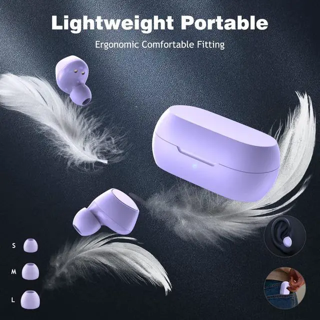 Alt view image 4 of 5 - 5.2 Bluetooth Headphones for Apple iPhone 16 16e 15 Pro Max 14 Plus 13, Small Ear Buds True Wireless Earbuds Earphones with Microphone Touch Control for Samsung S24 S23 Ultra Google Pixel 9 8 Purple