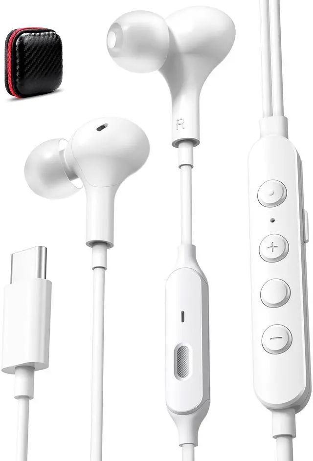 Main image of Wired Headphones USB C Plug Small in Ear Buds 5 Sound Effects Stereo Bass Music Noise Cancelling Earphones Corded Earbuds with Microphone for Apple iPhone 16 Pro Max 16e 15 Samsung S25 S24 S23 White