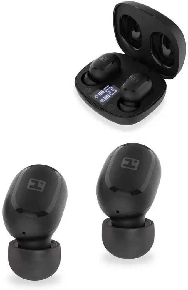 Main image of iHome XT-45 True Wireless Earbuds with Rechargeable Travel Case, Bluetooth Earphones with Microphone and Touch Control, Black