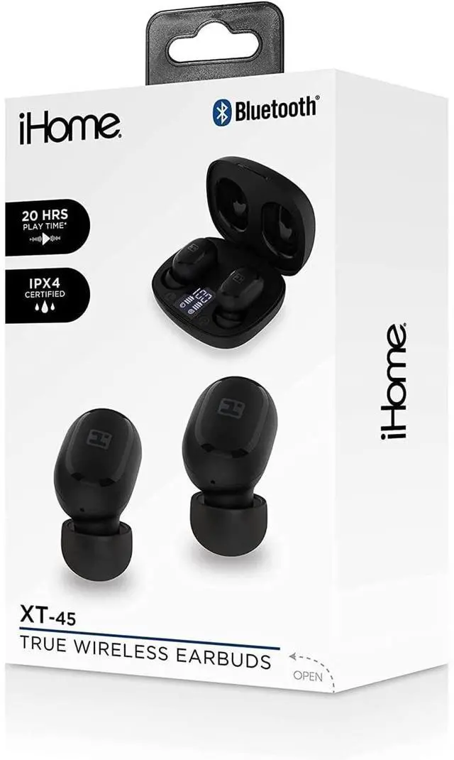 Alt view image 3 of 5 - iHome XT-45 True Wireless Earbuds with Rechargeable Travel Case, Bluetooth Earphones with Microphone and Touch Control, Black