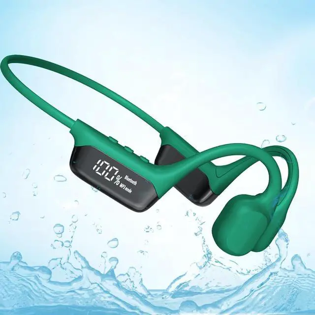 Main image of IHAO Swimming Headphones True Bone Conduction Open Ear Headset MP3 Player Built-in 32G Memory IP68 Underwater Waterproof Stereo Bluetooth Earphone for Driving Bicycling Running Skiing-S10 Green