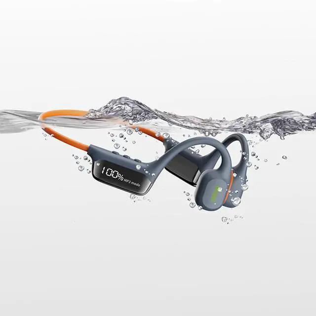 Main image of IHAO Swimming Headphones True Bone Conduction Open Ear Headset MP3 Player Built-in 32G Memory IP68 Underwater Waterproof Stereo Bluetooth Earphone for Driving Bicycling Running Skiing-Grey