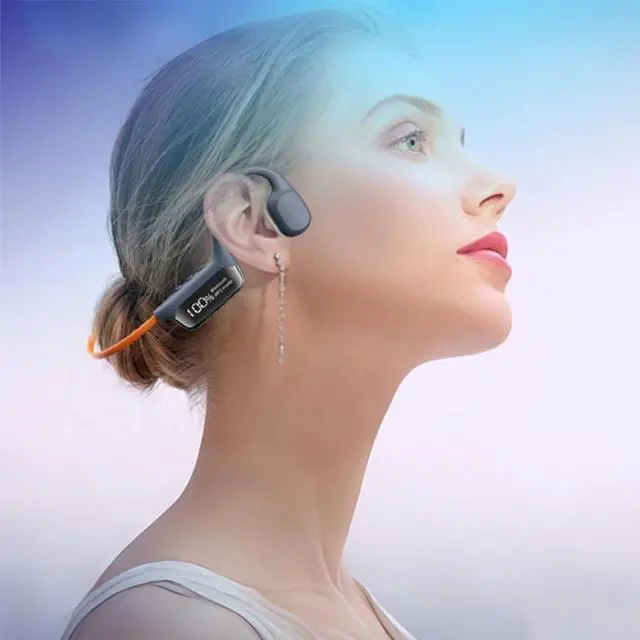 Alt view image 3 of 5 - IHAO Swimming Headphones True Bone Conduction Open Ear Headset MP3 Player Built-in 32G Memory IP68 Underwater Waterproof Stereo Bluetooth Earphone for Driving Bicycling Running Skiing-Grey