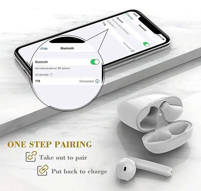 Alt view image 4 of 5 - Wireless Earbuds Bluetooth 5.0 Headphones Built in Mic in Ear Buds Noise Canceling 3D Stereo Airpods Earbuds Fast Charging, IPX8 Waterproof for Android/Samsung/Apple iPhone (White)