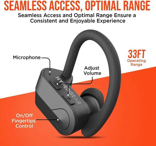 Alt view image 3 of 5 - HyperGear Sport True Wireless Earbuds, Bluetooth Earbuds with Noise-Cancelling Mic, Quick-Pair, Secure-Fit Ear Hooks, Comfortable Wireless Bluetooth for Workouts, Sweatproof, Black