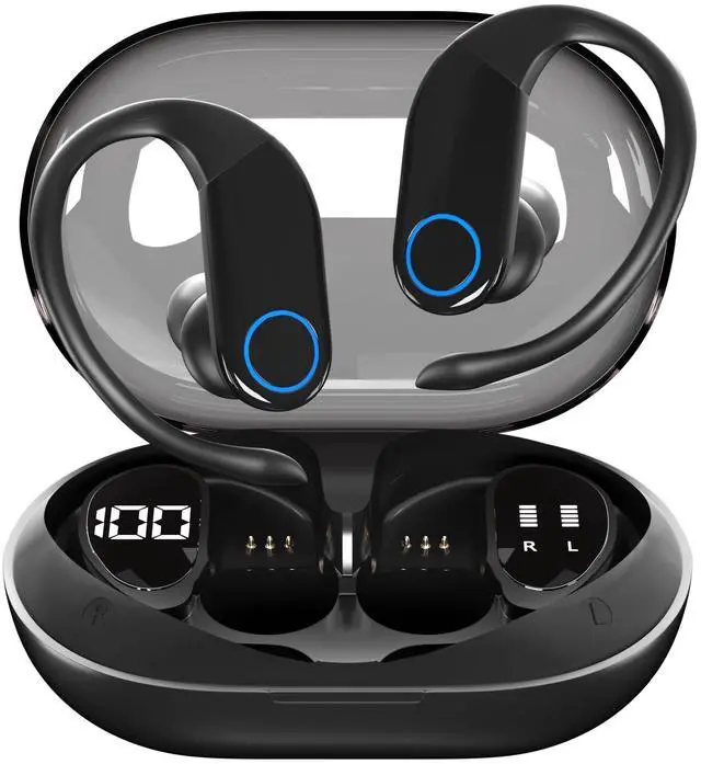 Main image of Wireless Earbuds with Charging Case,Bluetooth 5.3 Headphones Digital Display 48 Hrs Playtime Sports Ear Buds with Earhook Deep Bass IPX6 Waterproof Earphones for TV Phone Laptop - Black