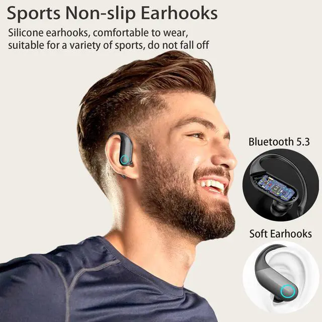 Alt view image 2 of 5 - Wireless Earbuds with Charging Case,Bluetooth 5.3 Headphones Digital Display 48 Hrs Playtime Sports Ear Buds with Earhook Deep Bass IPX6 Waterproof Earphones for TV Phone Laptop - Black