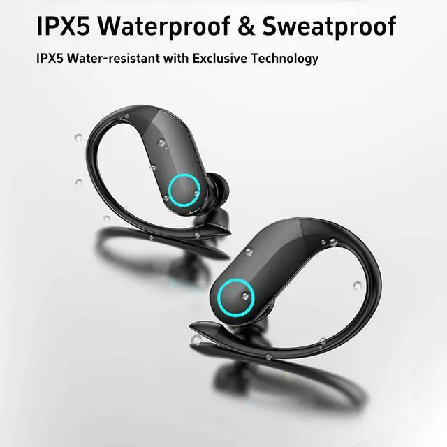 Alt view image 3 of 5 - Wireless Earbuds with Charging Case,Bluetooth 5.3 Headphones Digital Display 48 Hrs Playtime Sports Ear Buds with Earhook Deep Bass IPX6 Waterproof Earphones for TV Phone Laptop - Black