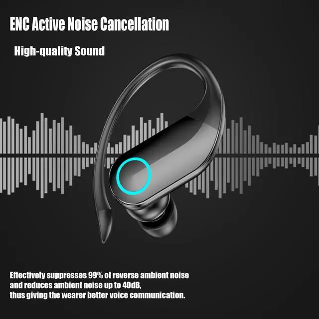 Alt view image 5 of 5 - Wireless Earbuds with Charging Case,Bluetooth 5.3 Headphones Digital Display 48 Hrs Playtime Sports Ear Buds with Earhook Deep Bass IPX6 Waterproof Earphones for TV Phone Laptop - Black